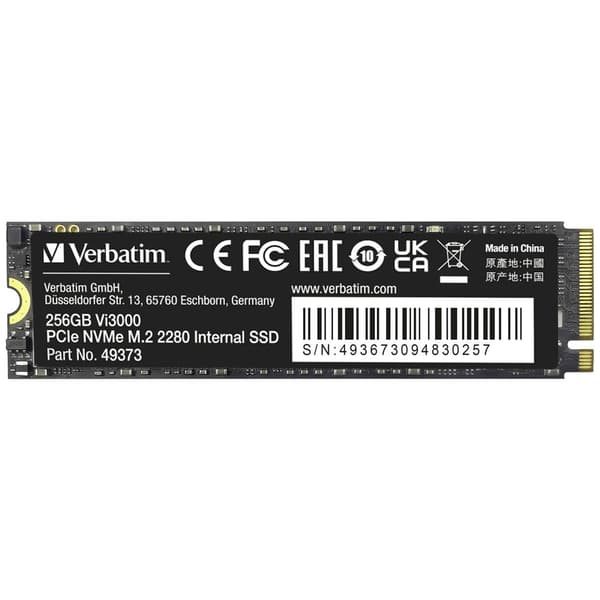 Verbatim Vi3000 256 GB Intern NVMe/PCIe M.2 SSD Pcle NVMe 3,0 x4 Box 49373