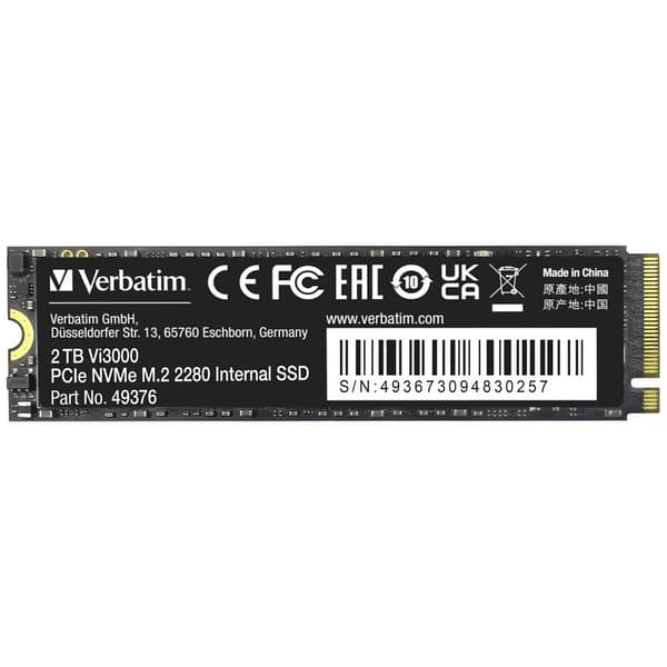 Verbatim Vi3000 2 TB Intern NVMe/PCIe M.2 SSD Pcle NVMe 3,0 x4 Box 49376
