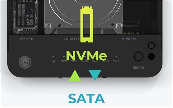 RaidSonic ICY BOX - HDD/SSD-telakointiasema - kloonaustoiminto Paikat: 3 - 2,5" / 3,5" jaettu, M.2 (6,4 cm / 8,9 cm jaettu) - M.2 NVMe -kortti / SATA