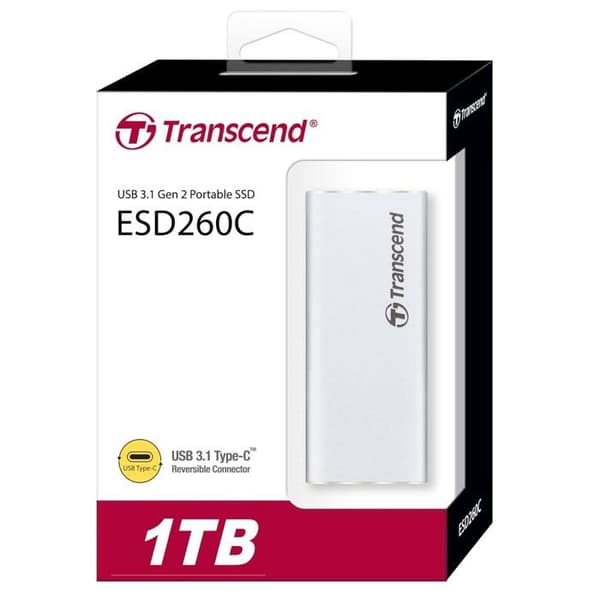 TRANSCEND ESD260C SSD extern hårddisk - 1 TB - USB 3.1 Gen 2 - Silver