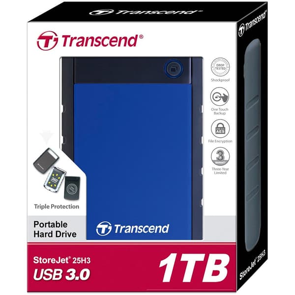Transcend Ekstern Hdd-harddisk Storejet 25h3 2.5 1tb Usb 3.1 Gen 1 Blå