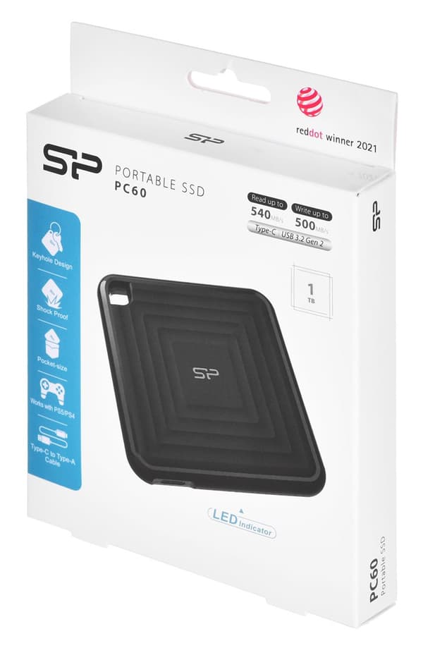 Dysk zewnętrzny SSD Silicon Power PC60 (1 Tt; USB 3.2 Gen 2; SP010TBPSDPC60CK)