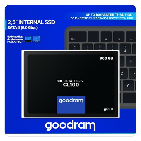 Hårddisk GoodRam CL100 G3 960 GB SSD SSD 460 MB/s-540 MB/s