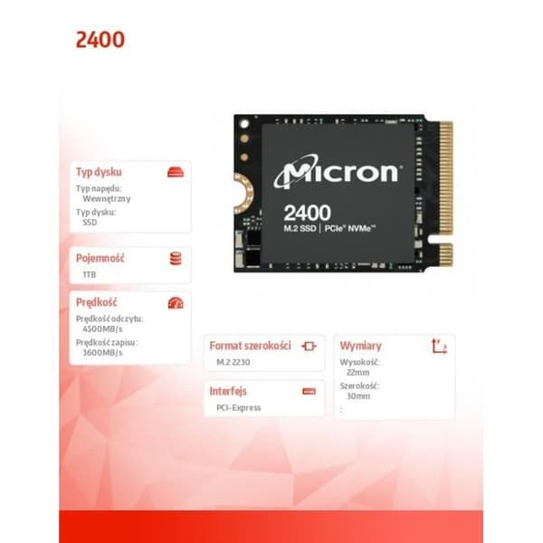 MICRON MTFDKBK1T0QFM SSD SSD M.2 2230 NVME PCIE 4.0X4 2400 1TB