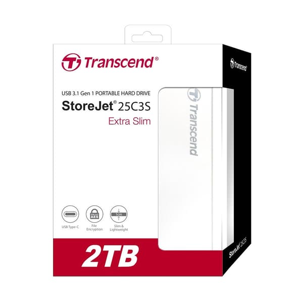Transcend Ekstern Hdd-harddisk Storejet 25c3 2.5 2tb Usb 3.1 Gen 1 Hvid,Søvfarvet