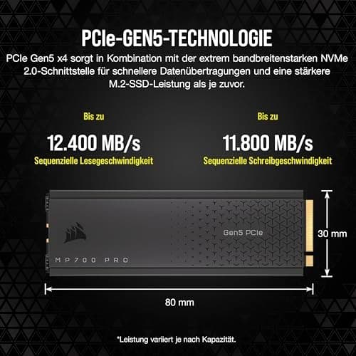 CORSAIR MP700 PRO - SSD - 1TB - intern - M.2 2280 - PCI Express 5.0 x4 (NVMe) - 256-bitars AES (CSSD-F1000GBMP700PRO)