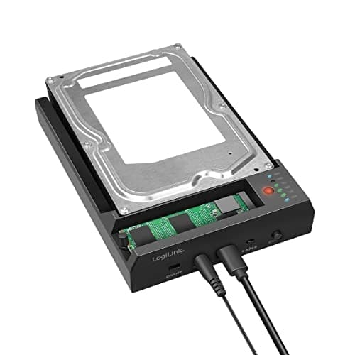 LogiLink QP0031 - USB 3.2 Gen 2 Quickport, til 2,5" eller 3,5" SATA HDD/SSD og M.2 NVMe SSD med klonfunktion uden pc, sort