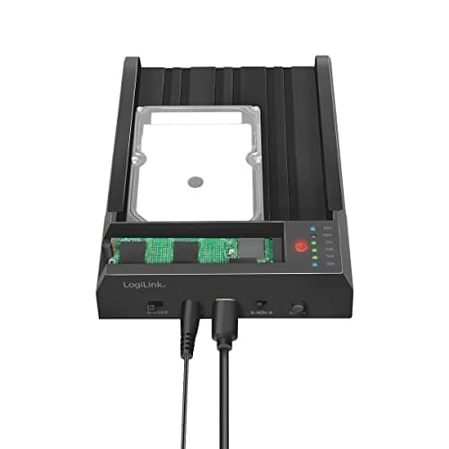 LogiLink QP0031 - USB 3.2 Gen 2 Quickport, til 2,5" eller 3,5" SATA HDD/SSD og M.2 NVMe SSD med klonfunktion uden pc, sort