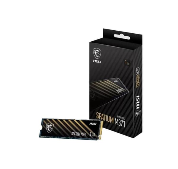 SSD MSI spatium m371 (1tb, m.2, pcie, nvme, 3d nand, skrivhastighet 1700 mbyte/sek, läshastighet 2350 mbyte/sek, 2,15 mm)
