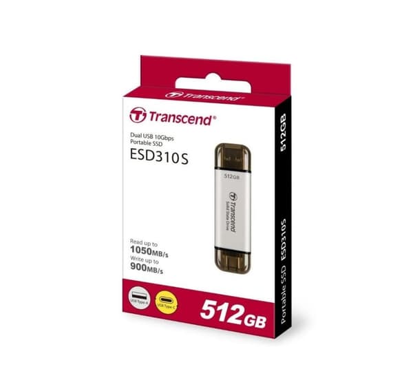 Ekstern ssd, Transcend, esd310 (512gb, usb-c, usb, 3d nand, skrivehastighed 900 mbytes/sek., læsehastighed 1050 mbytes/sek.)