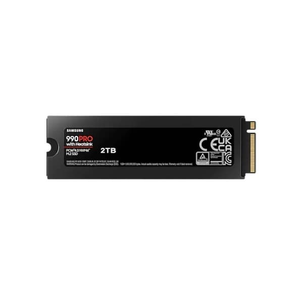 SSD Samsung 990 pro jäähdytyselementillä (2tb, m.2, pcie, nvme, mlc, kirjoitusnopeus 6900 mbytes/s, lukunopeus 7450 mbytes/s, 2,3mm)