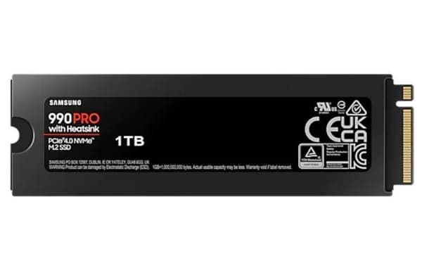 SSD 990 pro med kylfläns (1tb, m.2, pcie, nvme, mlc, skrivhastighet 6900 mbyte/sek, läshastighet 7450 mbyte/sek, 2,3 mm), Samsung