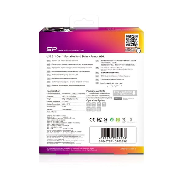 Silicon Power Armor A60 extern hårddisk (4TB; 2,5"; USB 3.2; 5400 rpm; Grön-svart; SP040TBPHDA60S3K)