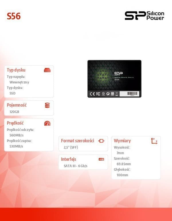Silicon Power | S56 | 120 GB | SSD-formfaktor 2,5"" | SSD interface SATA | Læsehastighed 460 MB/s | Skrivehastighed 360 MB/s