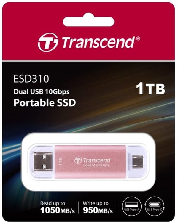 Transcend SSD 1TB ESD310P Bærbar USB 10Gbps Type-C/A (TS1TESD310P)