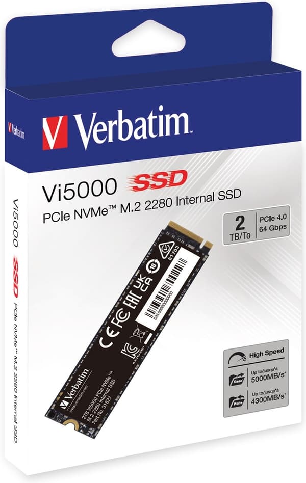 Verbatim Vi5000 2TB NVMe/PCIe M.2 SSD 2280 harddisk M.2 NVMe PCIe 4.0 x4 Detail 31827