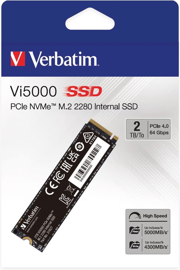 Verbatim Vi5000 2TB NVMe/PCIe M.2 SSD 2280 harddisk M.2 NVMe PCIe 4.0 x4 Detail 31827