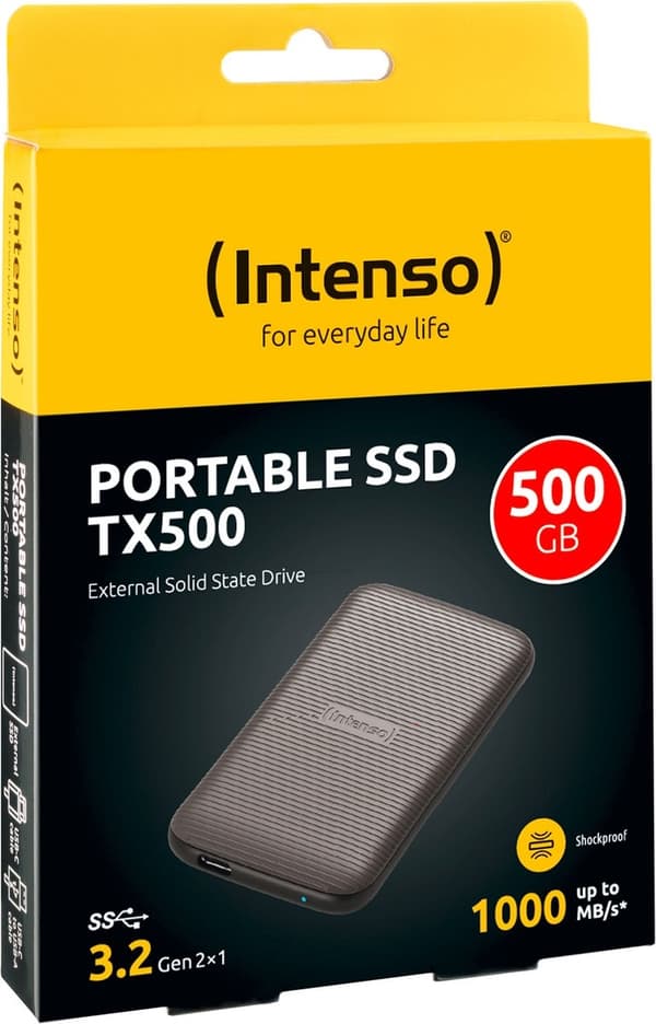 (Intenso) Robust bærbar SSD TX500 500 GB - USB 3.2 10 Gbit/s - stødsikker - brun (3827450)
