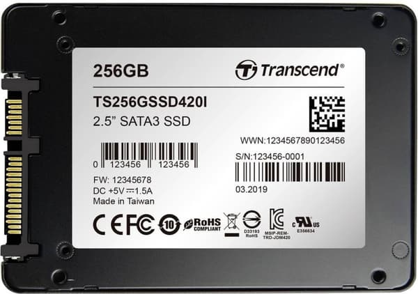 Transcend SSD420I 256 GB SSD-hårddisk (2,5 tum) SATA 6 Gb/s Industrial TS256GSSD420I