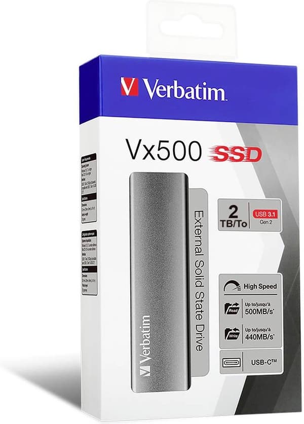 Verbatim Vx500 2TB Ekstern SSD-harddisk USB-C USB 3.2 (Gen 2) Grå 47454