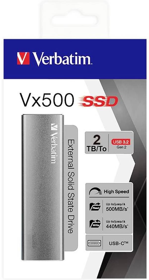 Verbatim Vx500 2TB Ekstern SSD-harddisk USB-C USB 3.2 (Gen 2) Grå 47454