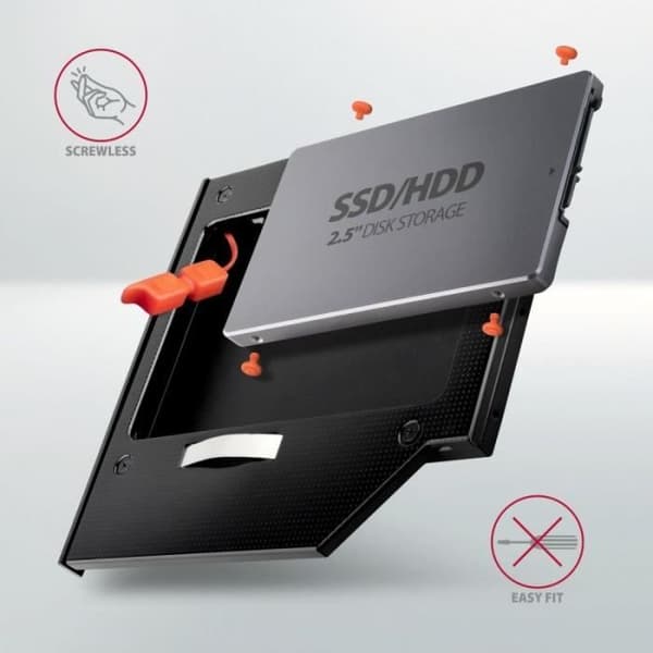 AXAGON RSS-CD09 2,5 Zoll SSD/HDD Adapter för optisk ström, 9,5 mm, LED - 8595247906533