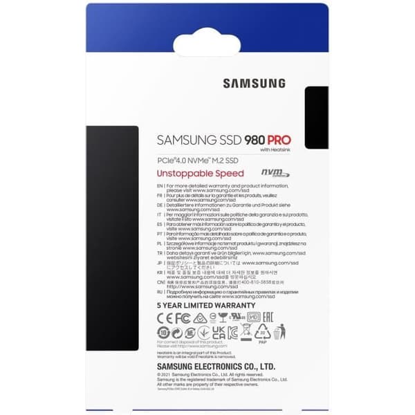 SAMSUNG Intern SSD - 980 PRO med kylfläns - 2 TB - NVMe - PS5-kompatibel (MZ-V8P2T0CW)