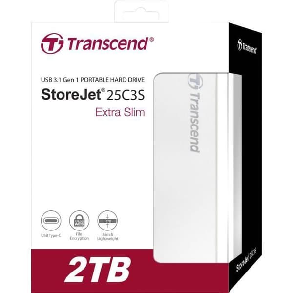TRANSCEND StoreJet 25C3S extern hårddisk - 2 TB - USB 3.1 Gen 1 - Silver