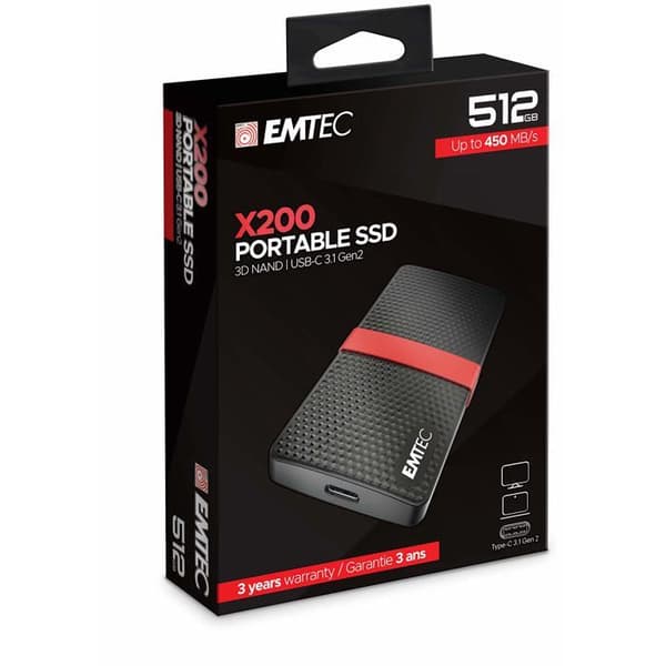 Bärbar SSD - EMTEC - X200 - 512GB - USB-C 3.1 Gen 1 - Höghastighetsöverföringar