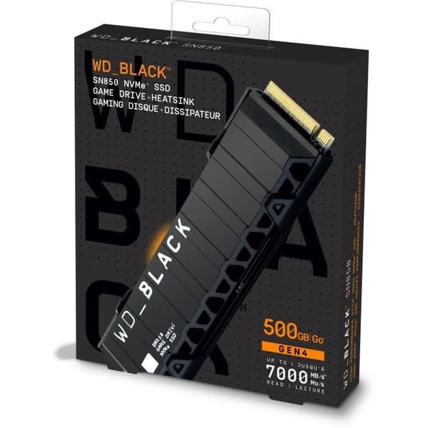 WD Black ™ - Intern RGB SSD - SN850 - 500 GB - M.2 NVMe kylfläns (WDS500G1XHE)