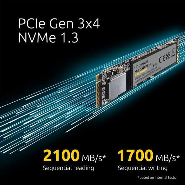 Intenso 500 GB M.2 PCIe NVMe SSD intern hårddisk - Läshastighet upp till 2 100 MB/s