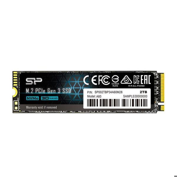Intern SSD - Silicon Power - P34A60 2To - NVMe PCIe Gen3x4 M.2 Läsning Skrivning 2200 1600 Mo/s