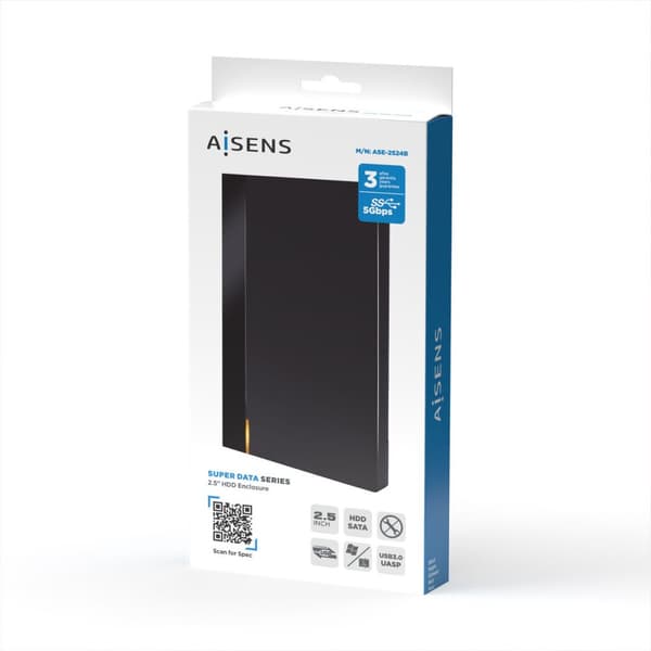 Deksel for harddisk Aisens ASE-2524B Svart 2,5"