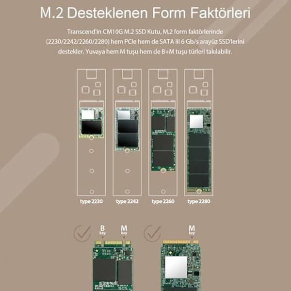 TRANSCEND M.2 PCIe/SATA SSD-hölje - TS-CM10G - USB Type-A/Type-C - Kabel ingår
