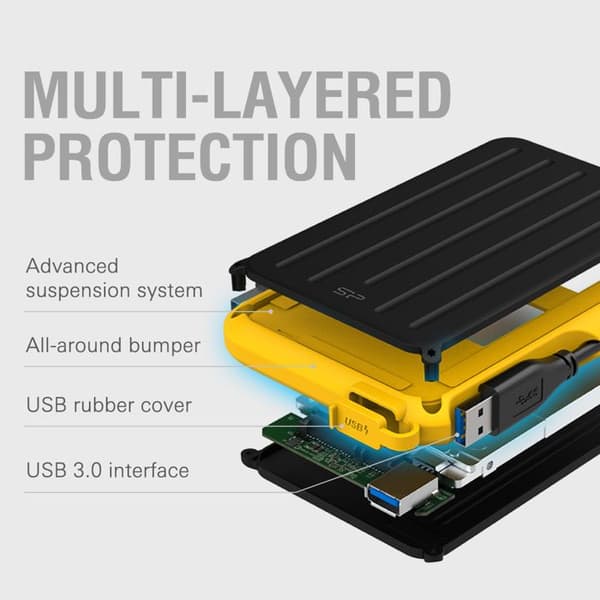 Externt hårddisk - Silicon Power - Armor A66 5To Gul - Stöttålig USB3.2