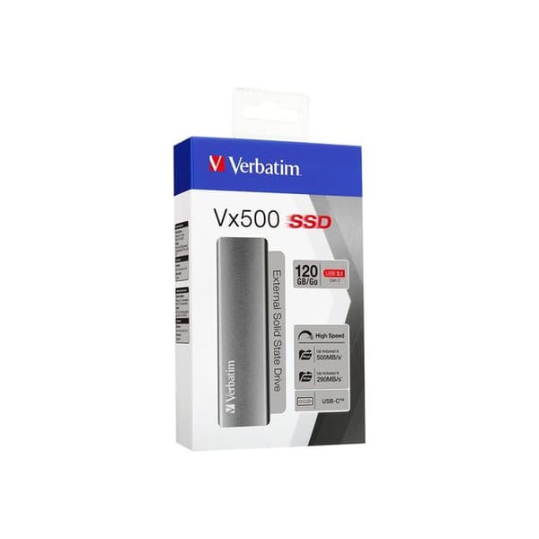 Verbatim VX500 Extern SSD USB 3.1 G2 480 GB Solid State Drive - Grå