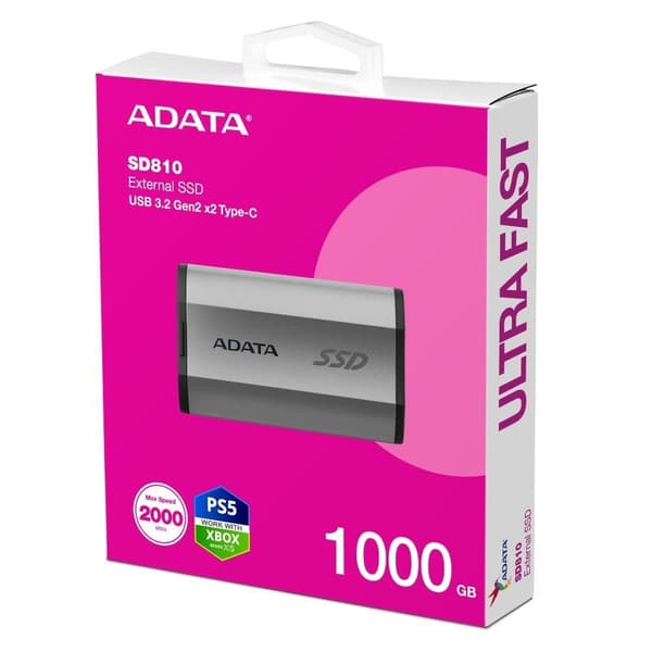 Ulkoinen SSD sd810 (2tb, usb-c, kirjoitusnopeus 2000 mbytes/s, lukunopeus 2000 mbytes/s, sd810-2000g-csg), Adata
