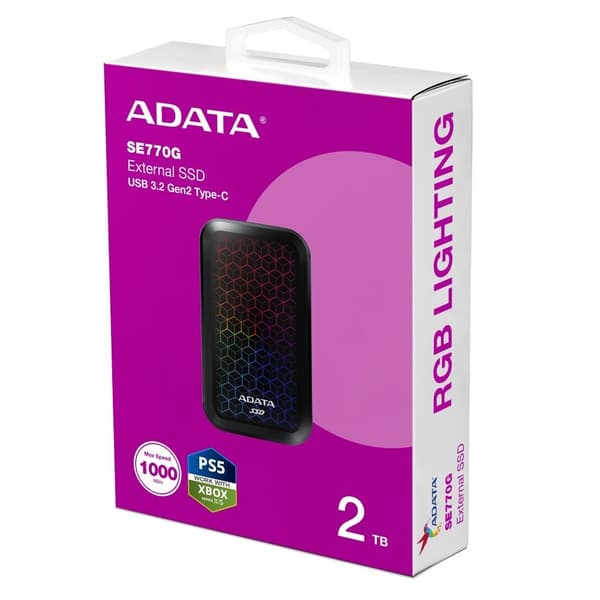 Extern SSD se770g (2tb, usb-c, usb 3.2, skrivhastighet 800 mbyte/sek, läshastighet 1000 mbyte/sek, ase770g-2tu32g2-cbk), Adata