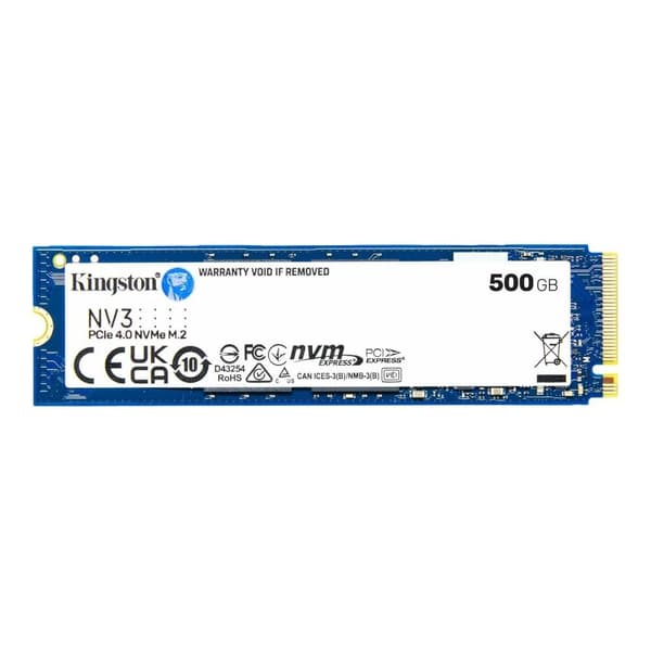 SSD KINGSTON NV3 (500 GB, M.2, PCIE, NVMe, 3D NAND, skrivehastighet 3000 MByte/sek, lesehastighet 5000 MByte/sek, TBW 160 TB)