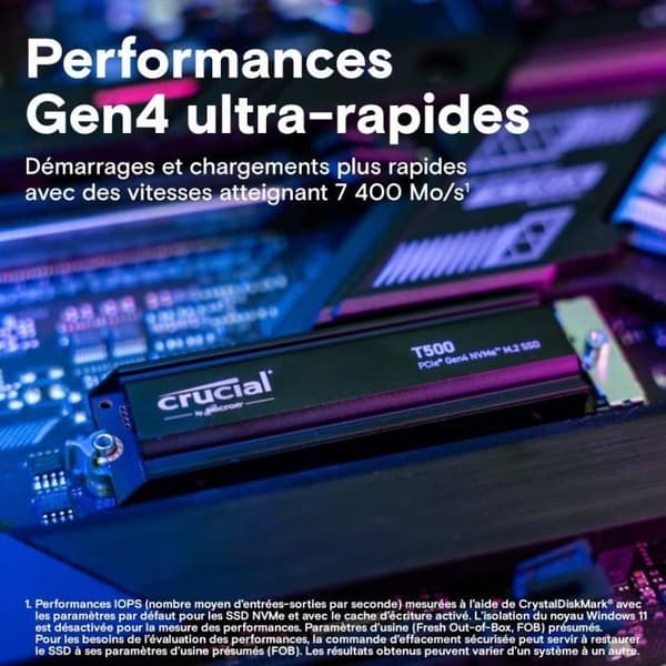 Crucial T500 SSD 2TB PCIe Gen4 NVMe M.2 PS5 Intern spel-SSD med kylfläns, PlayStation 5-kompatibel - CT2000T500SSD5