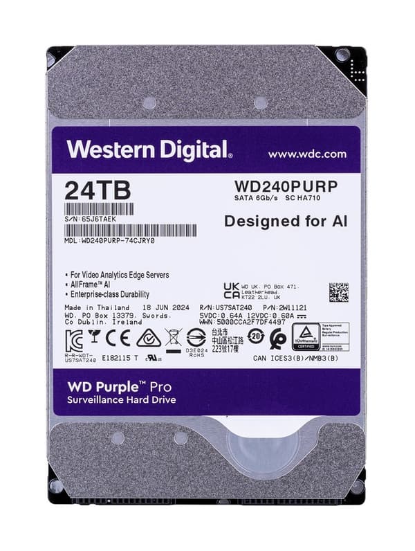 Western Digital Purple Pro WD240PURP sisäinen kiintolevy 24 TB 7200 RPM 512 MB 3,5" Serial ATA III