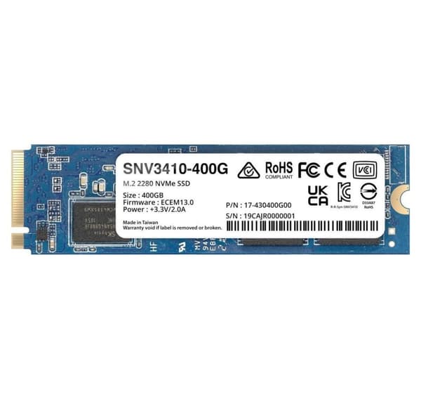Ssd, Synology, snv3400 (400gb, m.2, pcie, nvme, skrivhastighet 750 mbyte/sek, läshastighet 3000 mbyte/sek, tbw 491 tb)