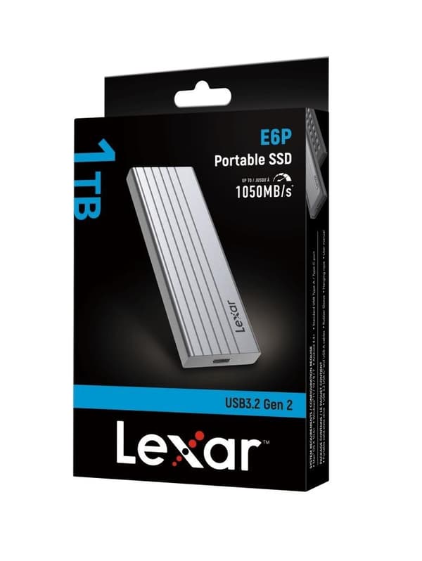 External SSD LEXAR E6P (1TB, USB 3.2, Write speed 1000 MBytes/sec, Read speed 1050 MBytes/sec, LPAE06N001T-RNBNG)