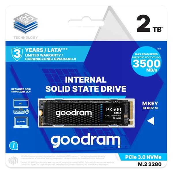 Goodram solid state hårddisk - SSDPR-PX500-02T-80-G3 - SSD PX500 Gen. 3 2TB M.2 2280 PCI-E x4 Gen4 NVMe ()
