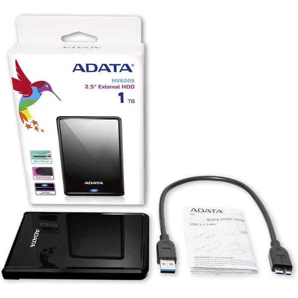 ADATA HV620S Slim 2 TB extern hårddisk - USB 3.1 - Svart