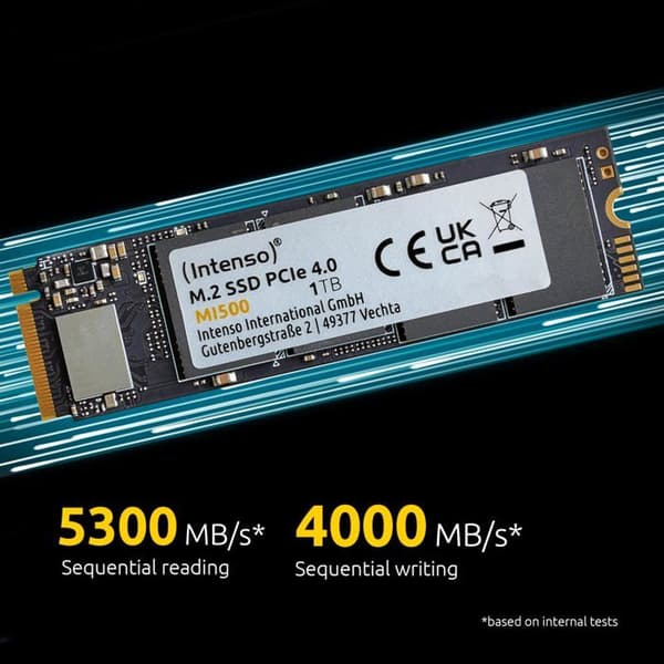 Intenso 500 GB SSD Intern NVMe/PCIe M.2 PCIe NVMe 4.0 x4 detaljhandel 3836450