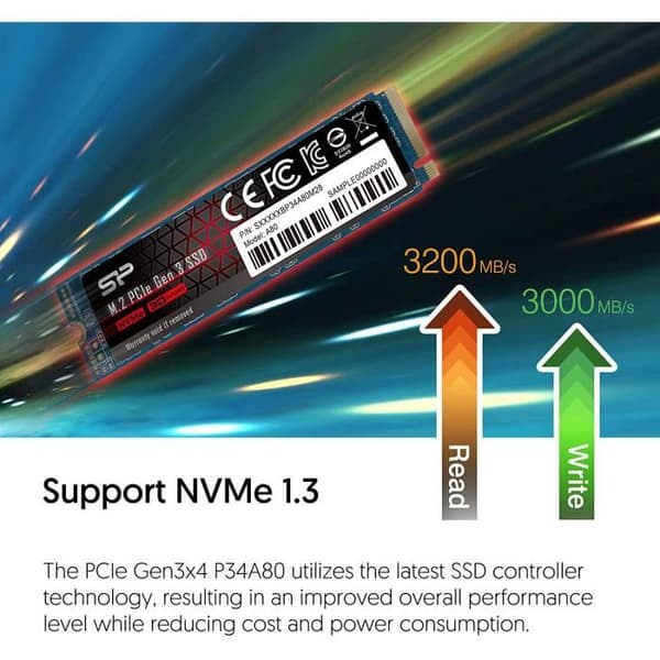 M.2 NVMe PCIe Gen 3x4 SSD, 1TB, P34A80-serien, 3400 MB/s läshastighet - SILICON POWER