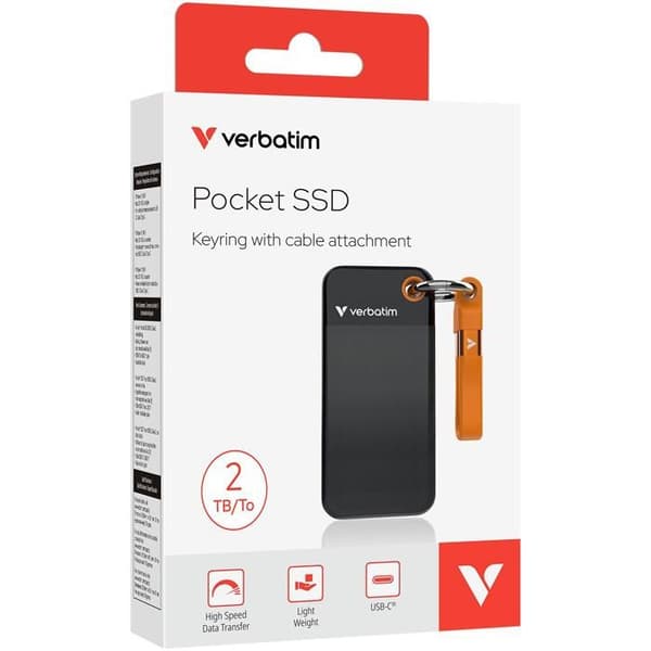 Pocket SSD - VERBATIM - 2TB - USB 3.2 Gen 2 - Svart orange - 3 års garanti