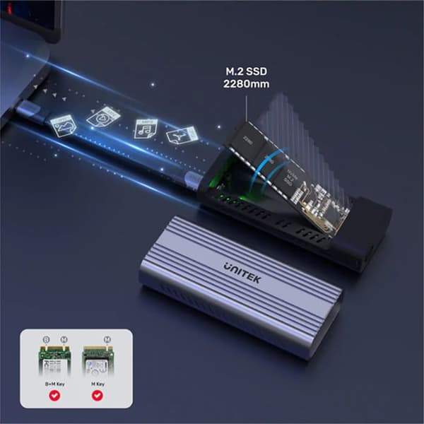 UNITEK hårddiskhölje - M.2 PCIE/NVME 40GBPS USB4 - 1 TB - 240 GB - PCIe 3.0 x4 (NVMe)