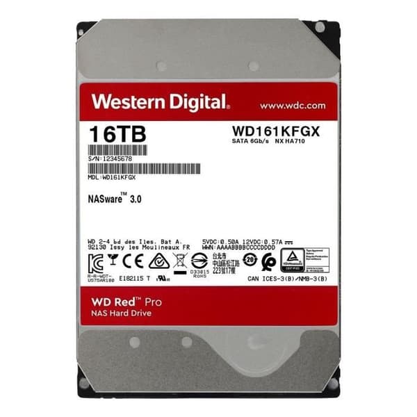WD Red™ Pro - NAS intern hårddisk - 16TB - 7200 rpm - 3,5" (WD161KFGX)